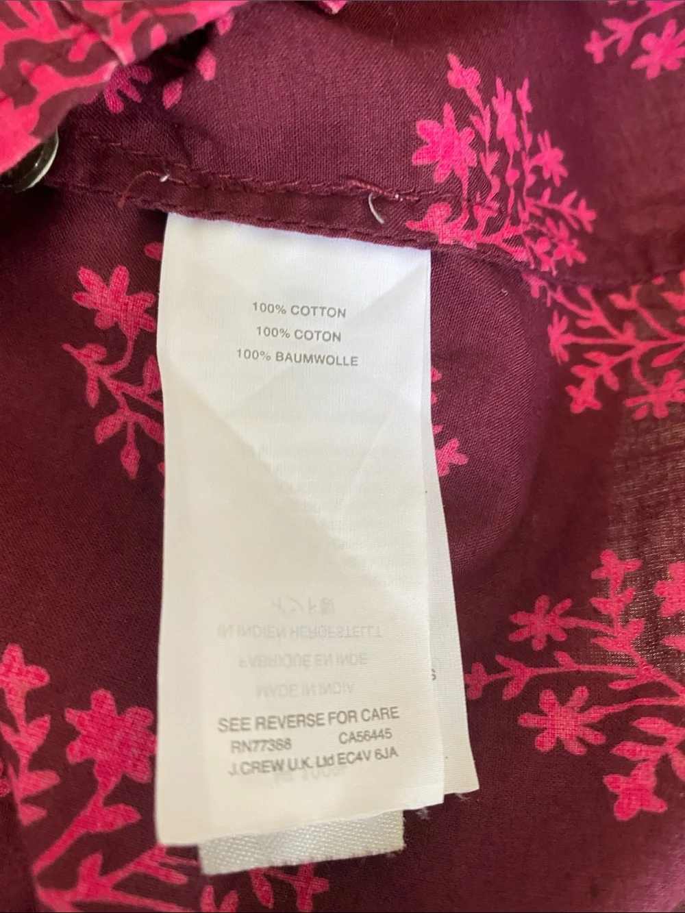 J. Crew Perfect-Fit Women’s Cotton Shirt, Plum with Fuchsia Floral Print Size 2